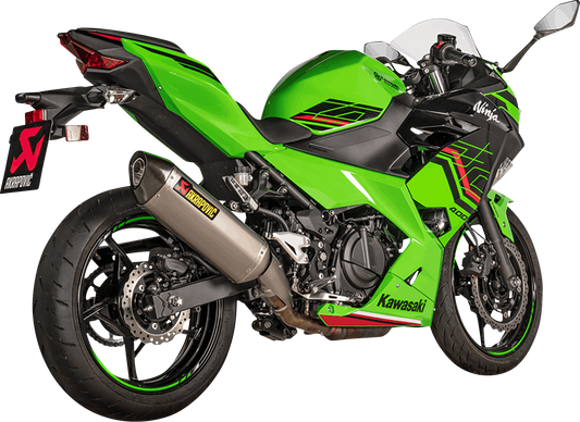 AKRAPOVIC slip-on titanium muffler for enhanced motorcycle performance, featuring sleek design and high-quality craftsmanship.
