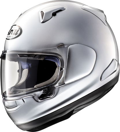 Arai Helmets Quantum-X helmet in aluminum silver with VAS shield system, 2XL size, showcasing sleek safety-focused design.