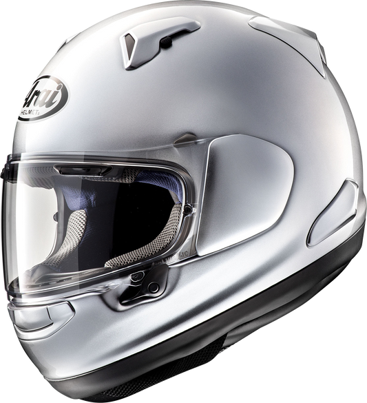 Arai Helmets Quantum-X helmet in aluminum silver with VAS shield system, 2XL size, showcasing sleek safety-focused design.