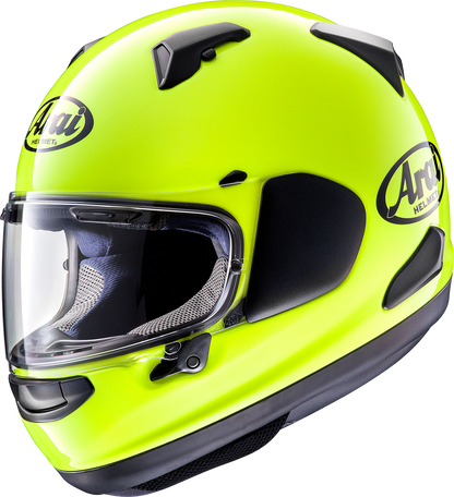 ARAÏ HELMETS Quantum-X helmet in fluorescent yellow, small size, showing the sleek design and vibrant color.