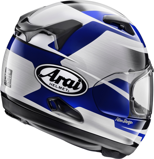 Arai Helmets Quantum-X Steel Blue motorcycle helmet with VAS-MV shield and Pinlock 120 MaxVision, large size, in a side view.