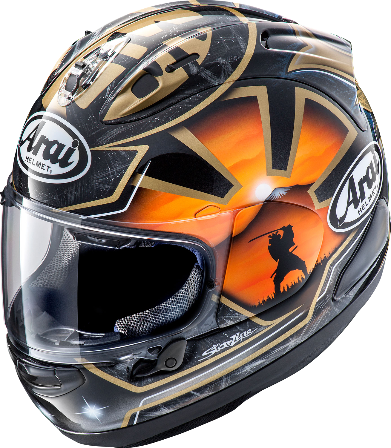 Black ARAI Corsair-X Dani Samurai-2 motorcycle helmet in 2XL with enhanced ventilation and durable construction.