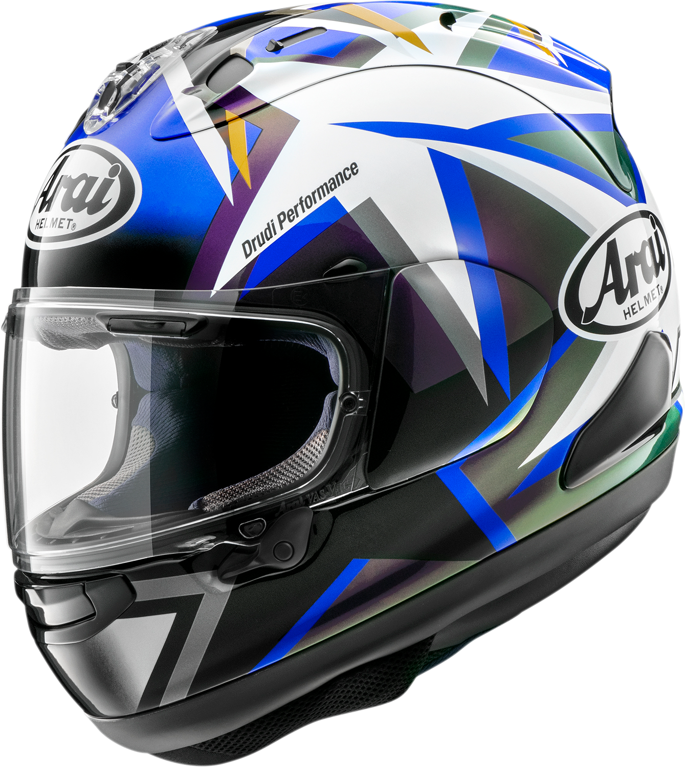 Arai Helmets Corsair-X Vinales-5 XL motorcycle helmet with advanced ventilation and secure shield system, shown in the image.