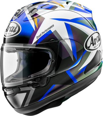 Arai Helmets Corsair-X Vinales-5 XL motorcycle helmet with advanced ventilation and secure shield system, shown in the image.