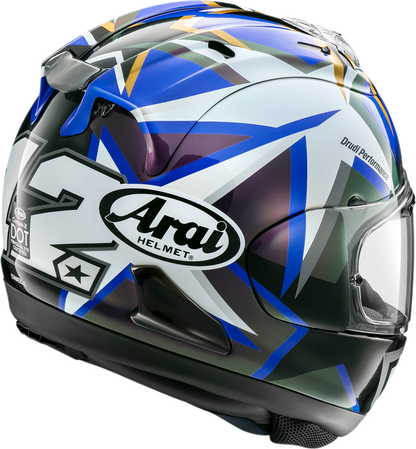 Arai Corsair-X Vinales motorcycle helmet in XL with advanced ventilation and secure shield system, featuring sleek design and safety features.