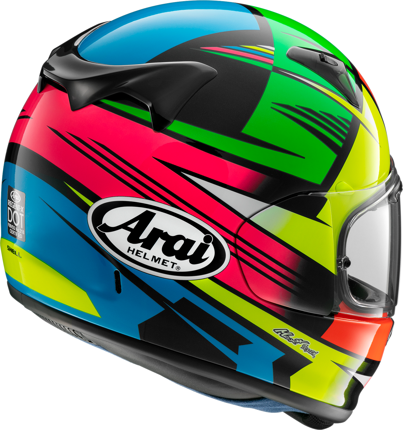 Arai Helmets Regent-X Rock Multi helmet in extra small size, showing the colorful, multi-patterned helmet design.