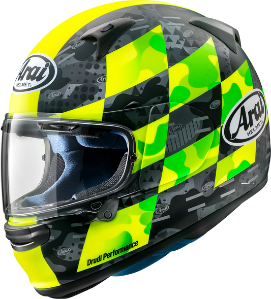 Arai Helmets Regent-X Patch helmet in Yellow Frost color, small size, with detailed patch design and branding visible.