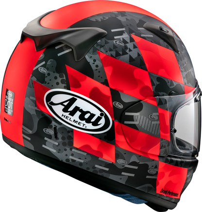 Red Frost Arai Helmets Regent-X helmet with patch, XS size, featuring a glossy finish and detailed design.