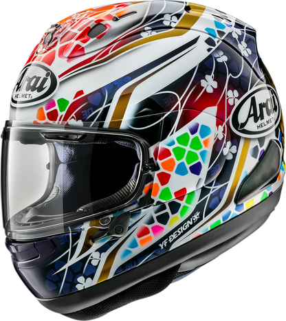 Arai Corsair-X Nakagami-3 motorcycle helmet in large size with detailed design, featuring a sleek aerodynamic shape and visor.