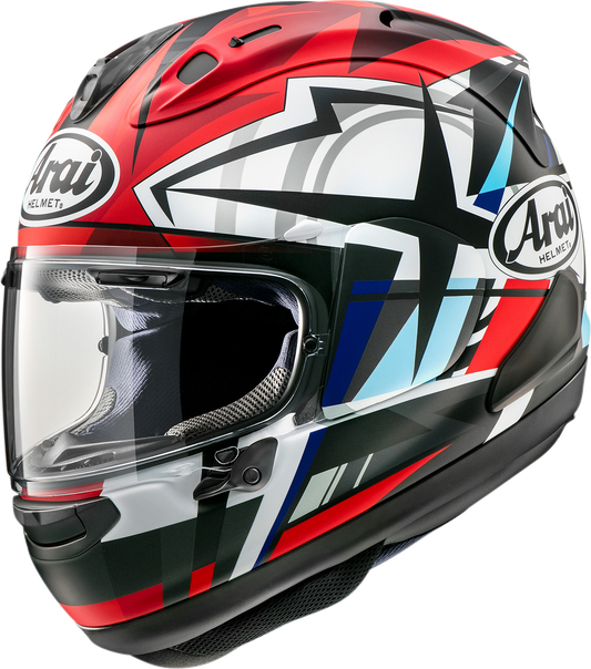 Arai Helmets Corsair-X Takumi Frost 2XL motorcycle helmet with advanced ventilation and strong shell design, shown from the side.