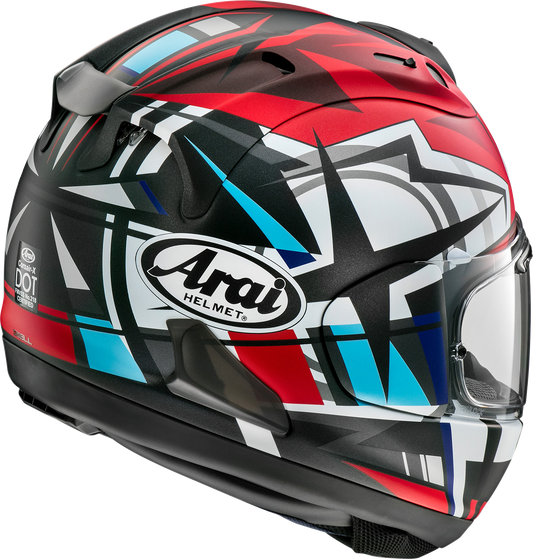 Arai Helmets Corsair-X Takumi Frost motorcycle helmet in XS with a sleek, aerodynamic design and detailed graphics.