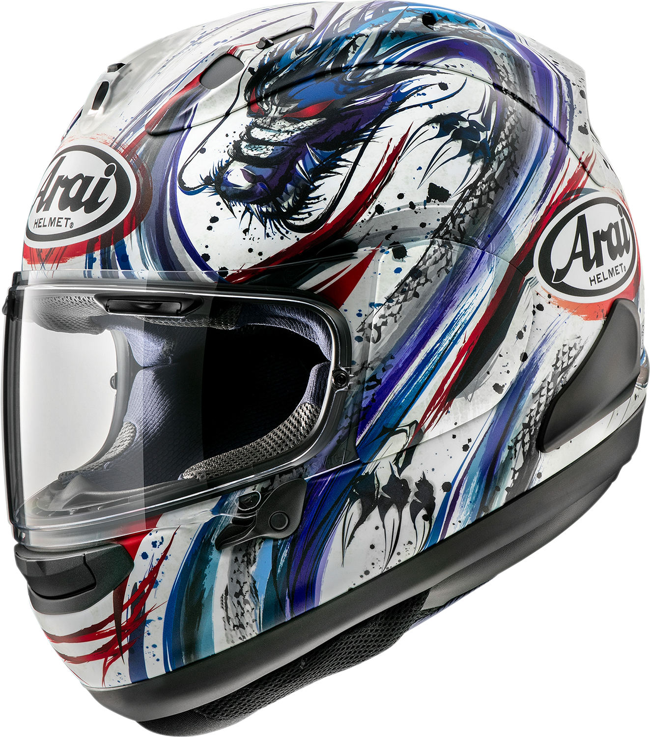 Arai Corsair-X Kiyonari Trico frost motorcycle helmet in 2XL with aerodynamic design and detailed graphics.