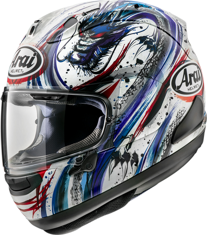 Arai Corsair-X Kiyonari Trico frost motorcycle helmet in 2XL with aerodynamic design and detailed graphics.
