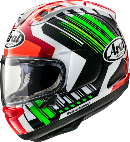 Arai Helmet Corsair-X Rea-6 Green XS motorcycle helmet with ventilation and reinforced shell, designed for safety and comfort