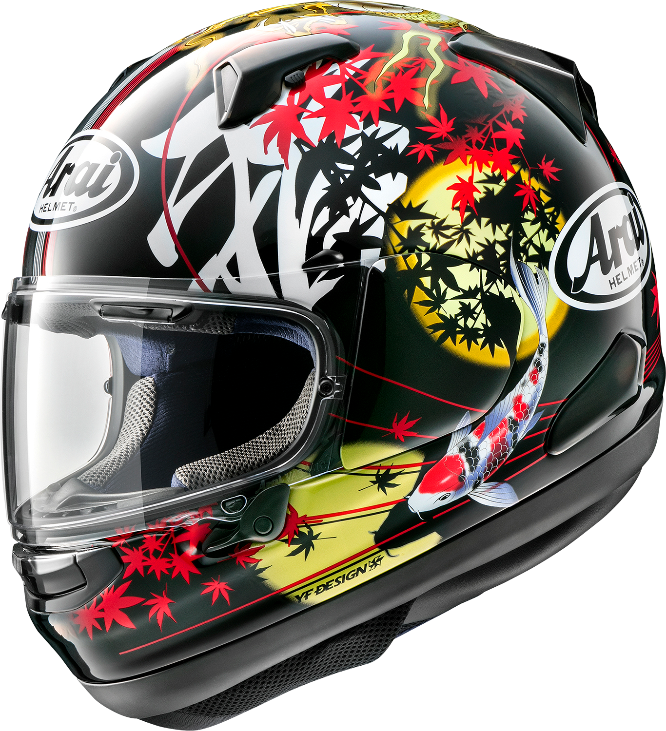 Arai Signet-X helmet in Oriental 2 design with XS size, featuring a sleek motorcycle helmet with ventilation and aerodynamic shape.
