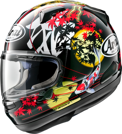 Arai Signet-X helmet in Oriental 2 design with XS size, featuring a sleek motorcycle helmet with ventilation and aerodynamic shape.