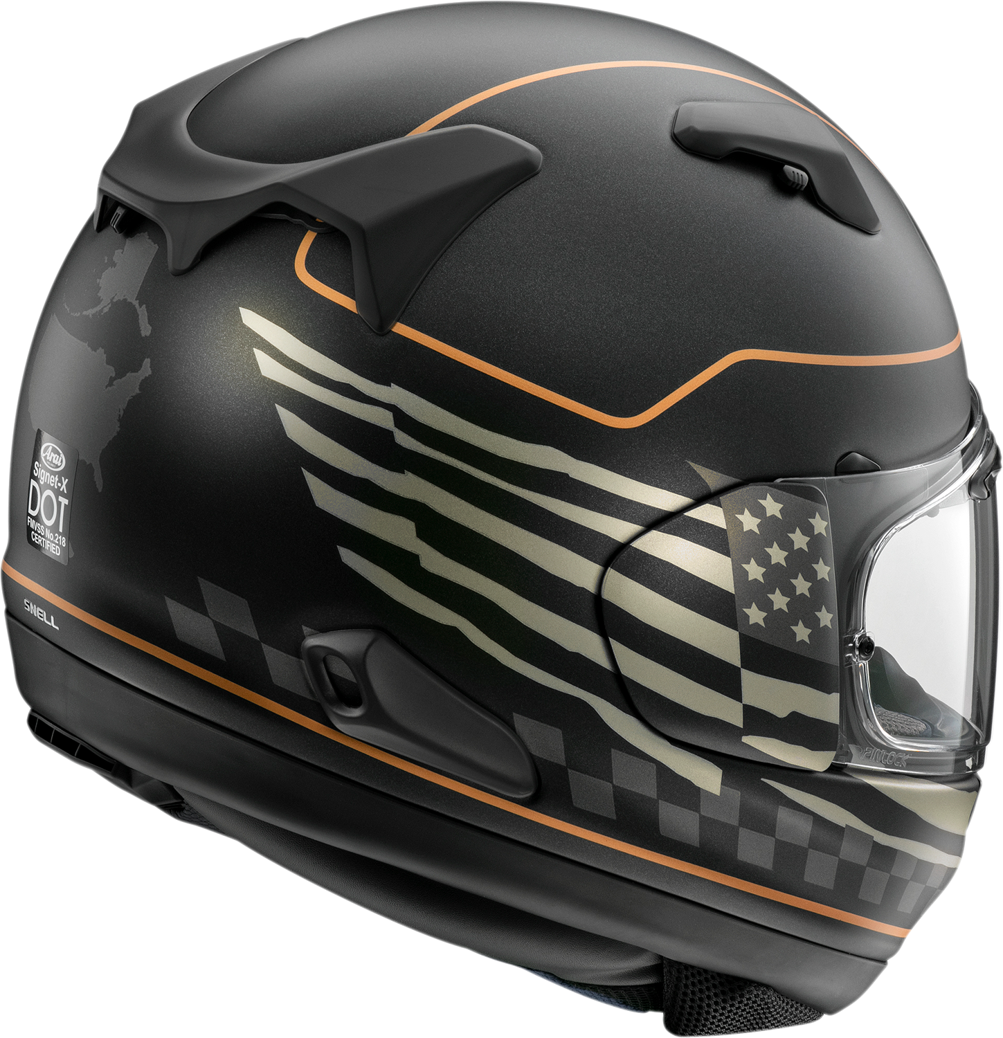 ARAÍ HELMETS Signet-X US Flag Black Frost motorcycle helmet in medium size, featuring a sleek design with the US flag graphics.