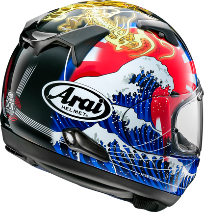 Arai Signet-X helmet in Oriental 2 design, XS size, featuring a sleek motorcycle helmet with detailed graphics by Arai Helmets.