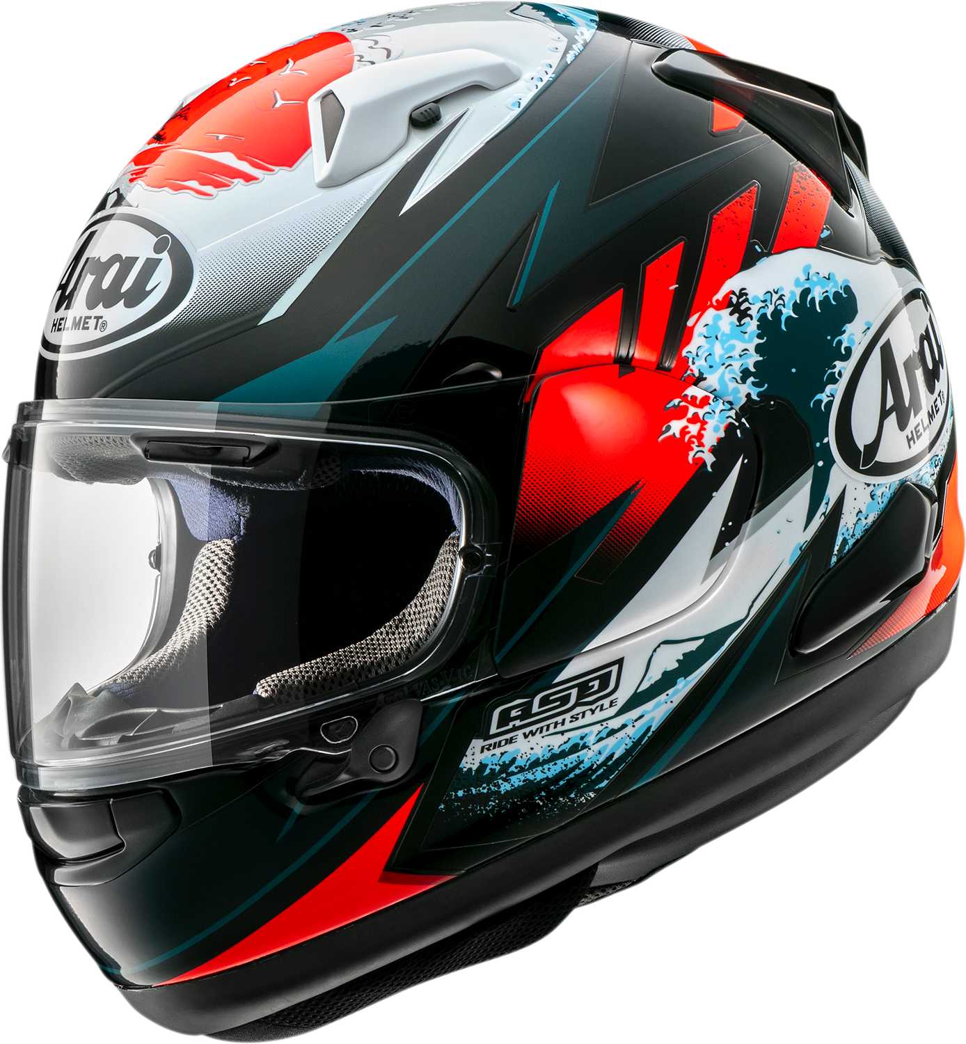Arai Helmets Quantum-X Wave helmet in 2XL size, featuring a sleek design and aerodynamic shell for motorcycle riding.