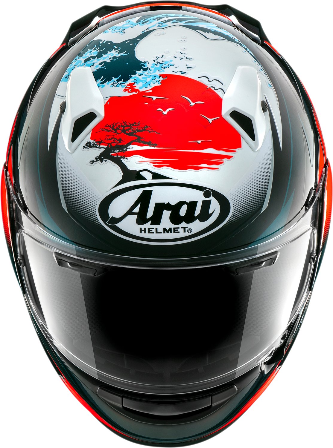 Arai Helmets Quantum-X Wave helmet in 2XL size, featuring a sleek design and aerodynamic shape, shown from the front side view.