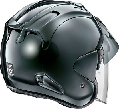 Arai Ram-X Diamond Black helmet in XS size with sleek black design, featuring aerodynamic shape and ventilation details.