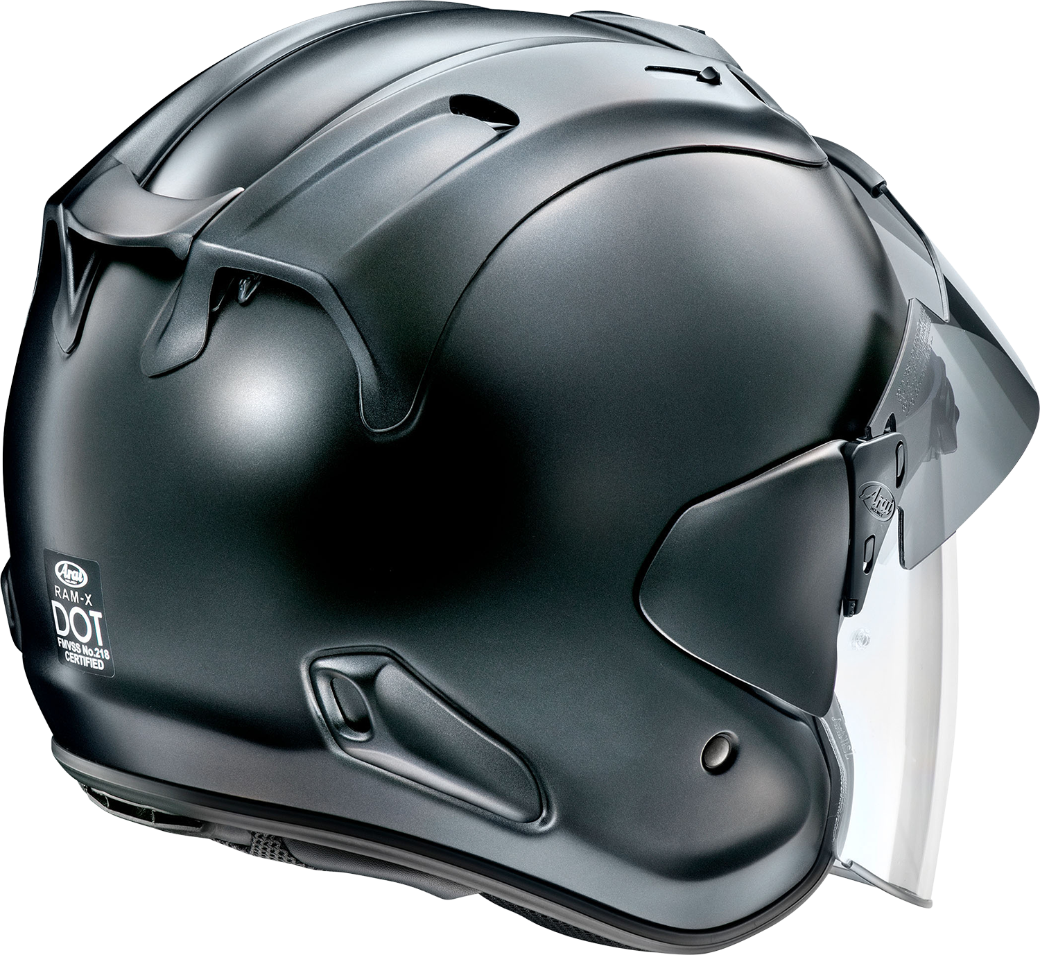 Arai Helmets Ram-X Black Frost motorcycle helmet with Variable Axis System and Pinlock®-120, shown in XS size.