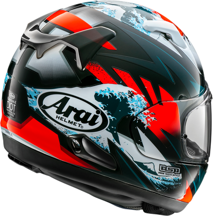 Arai Helmets Quantum-X Wave large motorcycle helmet with sleek design and ventilation system, showing the helmet's front view.