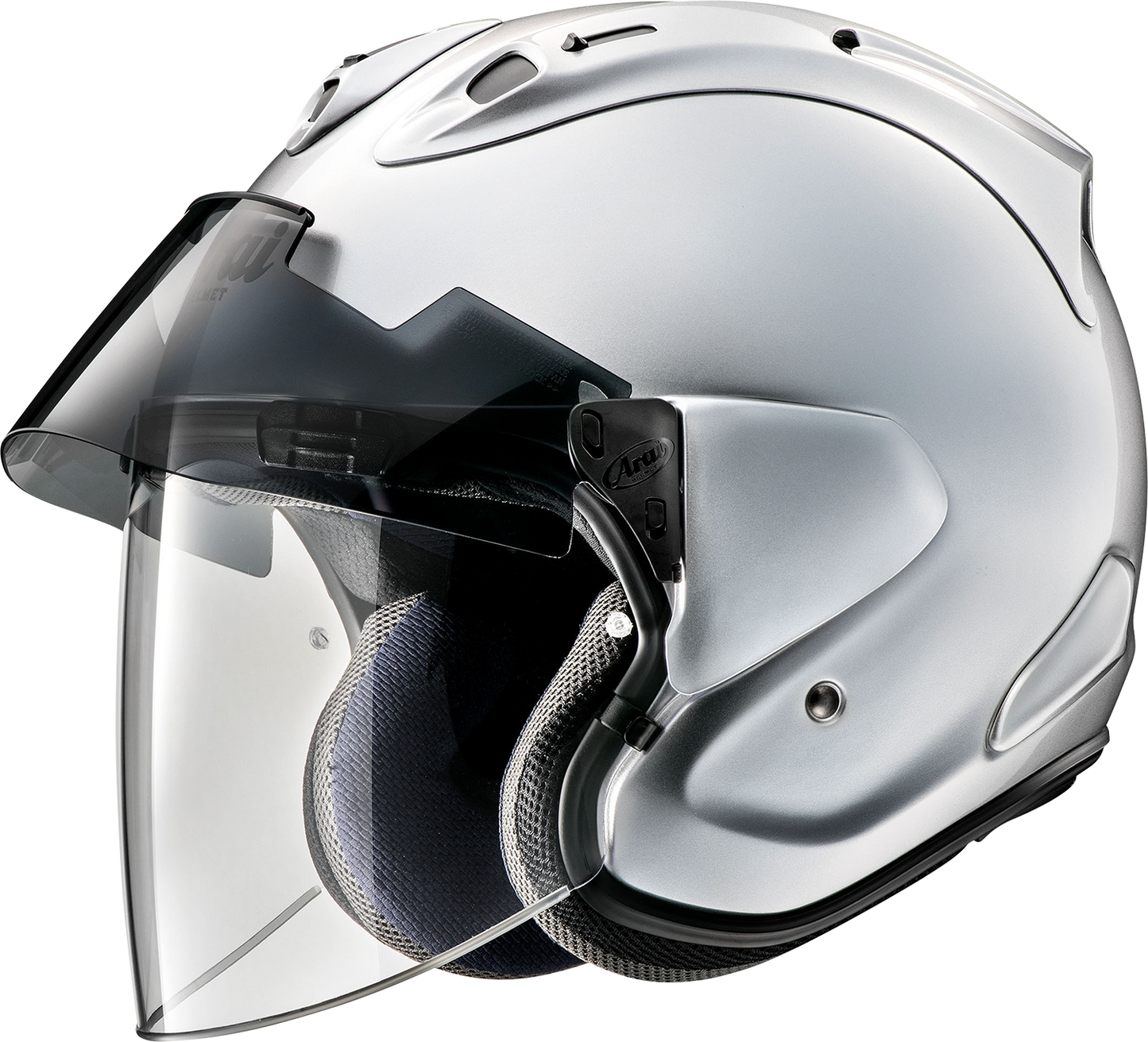 Arai Helmets Ram-X XS aluminum silver motorcycle helmet with VAS-Z shield system and aerodynamic design.