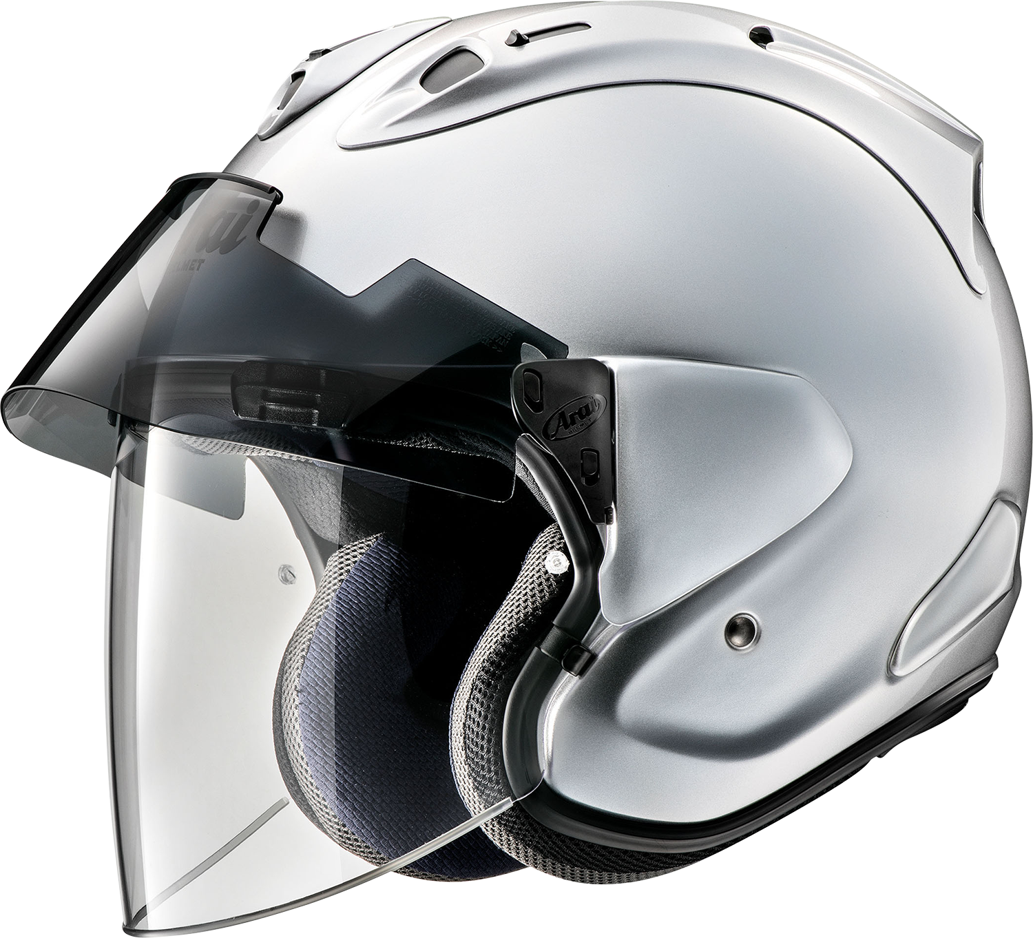 Arai Helmets Ram-X XS aluminum silver motorcycle helmet with VAS-Z shield system and aerodynamic design.