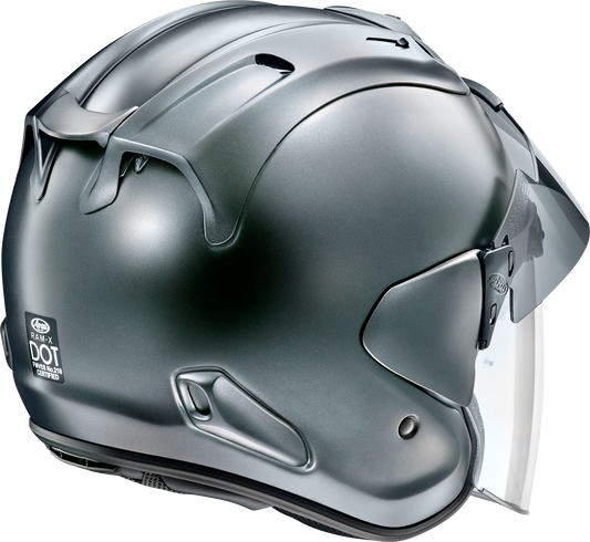 Arai Ram-X motorcycle helmet in gun metallic frost finish, XL size with aerodynamic design and clear visor.