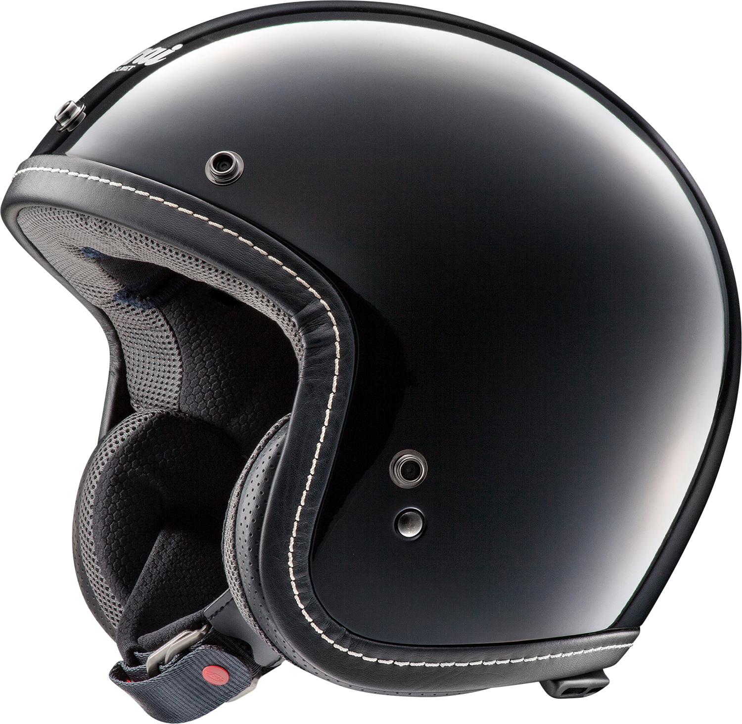 Black ARAI HELMETS Classic-V motorcycle helmet with advanced ventilation, XS size, intermediate oval fit, showcasing aerodynamic design.
