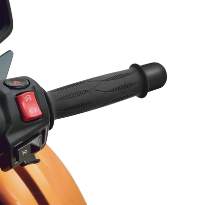 Can-Am motorcycle handlebar end weights in chrome, designed by Bill's Exhausts, shown attached to the handlebars.