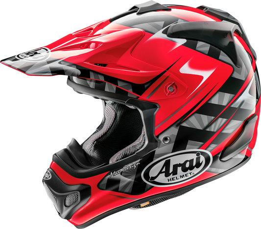Red Arai VX-Pro4 Scoop helmet in small size with sleek design, featuring ventilation and safety features for motorcycle riding.