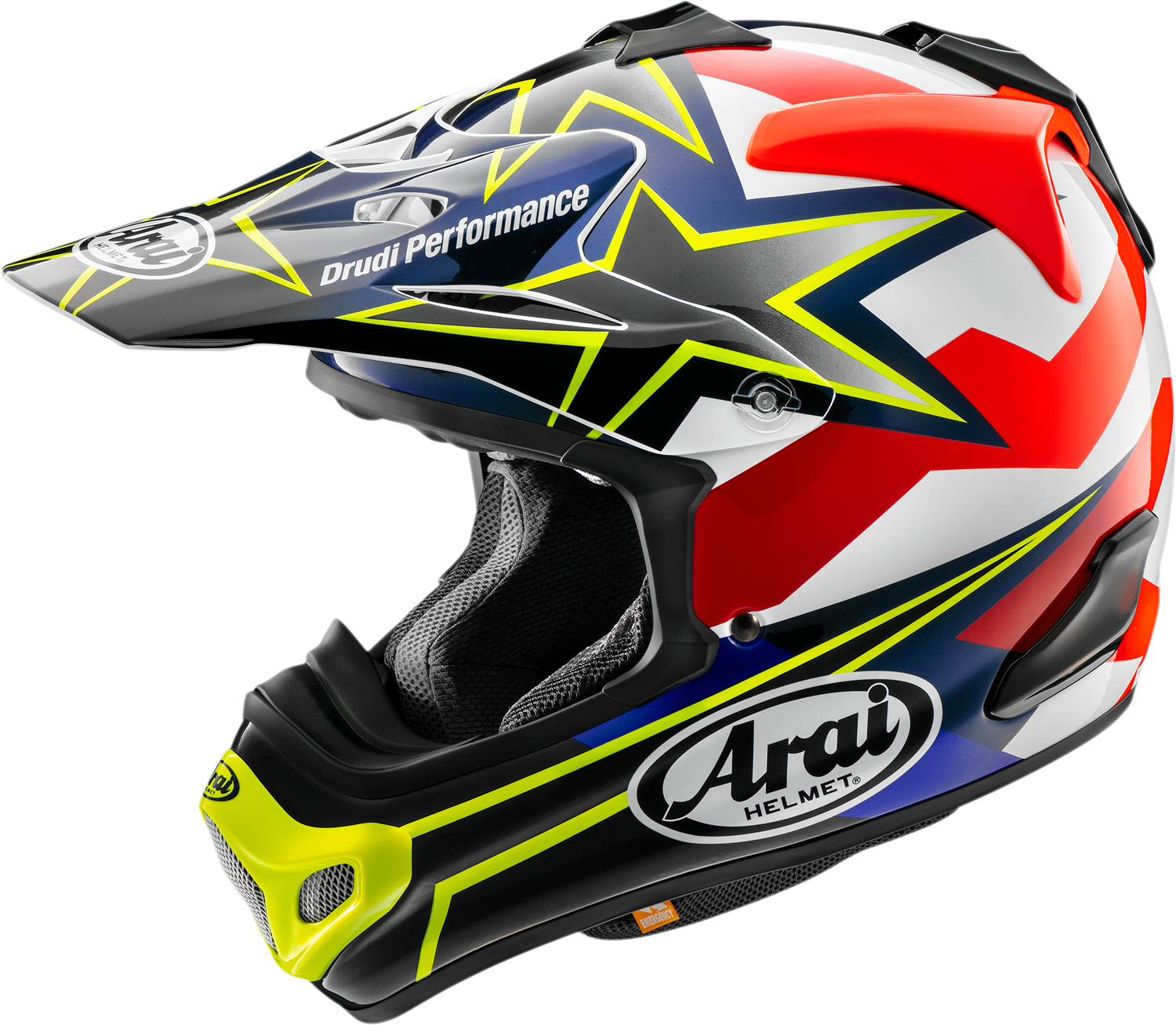 ARAÏ HELMETS VX-Pro4 Stars & Stripes off-road helmet in yellow, small size, with advanced protective features for motocross riding.