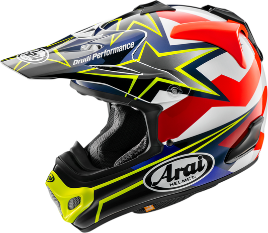 ARAÏ HELMETS VX-Pro4 Stars & Stripes off-road helmet in yellow, small size, with advanced protective features for motocross riding.