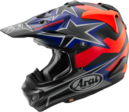 Arai VX-Pro4 Stars & Stripes black frost motorcycle helmet, large size, featuring a bold patriotic star pattern and sleek design.