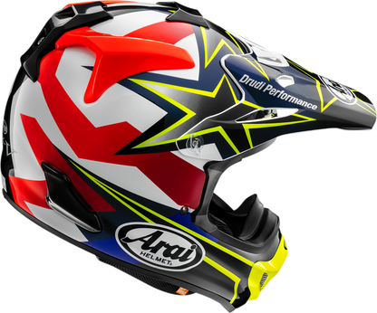 Yellow ARAI HELMETS VX-Pro4 Stars & Stripes off-road helmet with advanced protection, small size, featuring star and stripe design.
