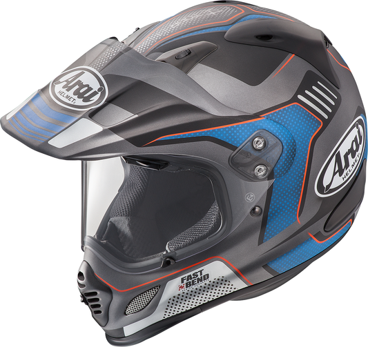 Arai XD-4 motorcycle helmet in Vision Black Frost with XS size, featuring a sleek design and reflective visor.