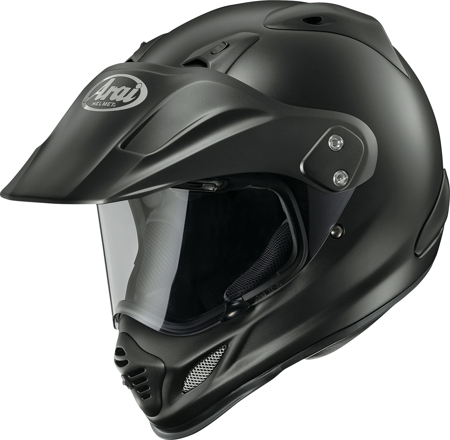 Arai XD-4 Black Frost motorcycle helmet from Arai Helmets, featuring adjustable ventilation and interchangeable configurations.