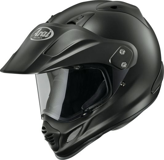 Arai XD-4 Black Frost motorcycle helmet from Arai Helmets, featuring adjustable ventilation and interchangeable configurations.