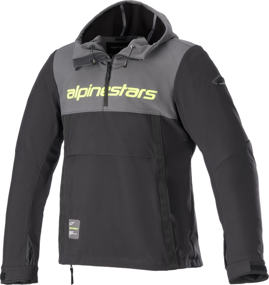 Alpinestars Sherpa Jacket in black, gray, and yellow, medium size, featuring a cozy fleece design and brand logo.