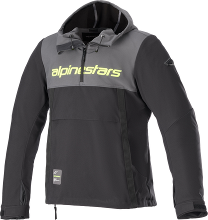 Alpinestars Sherpa Jacket in 2XL, black, gray, and yellow with Nucleon back protector compatibility, shown front view.