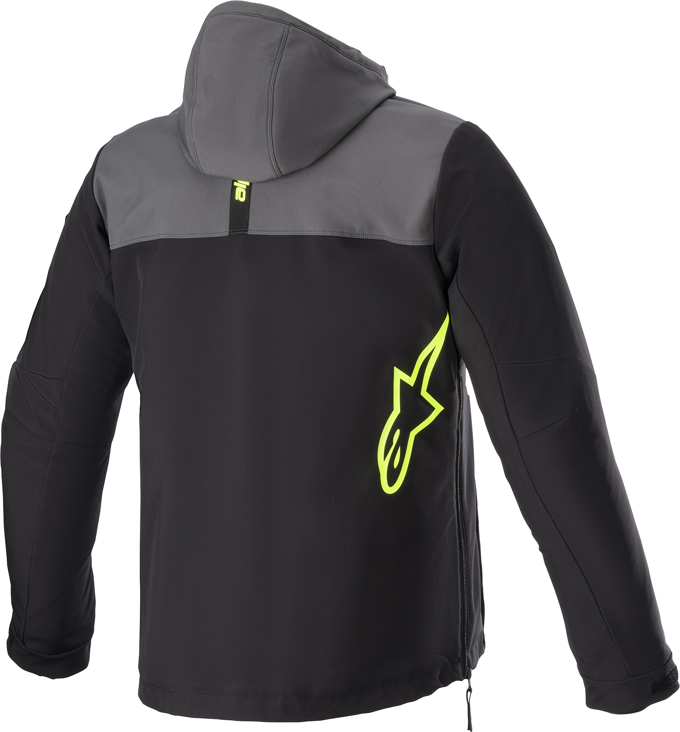 Alpinestars Sherpa Jacket in 2XL with black, gray, and yellow colors, featuring Nucleon back protector compatibility and a cozy fleece interior.