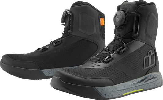 ICON Overlord Vented Black Motorcycle Boots US 11 EU 45 with protective features and sturdy design for riding comfort