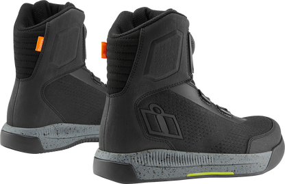 ICON Overlord™ Vented Boots in black, US 11.5, EU 45.5, featuring a sturdy design and ventilation for motorcycle riding.