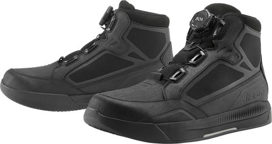 ICON Patrol 3™ waterproof black boots in size 9 with rugged design and sturdy construction, model 3403-1283.