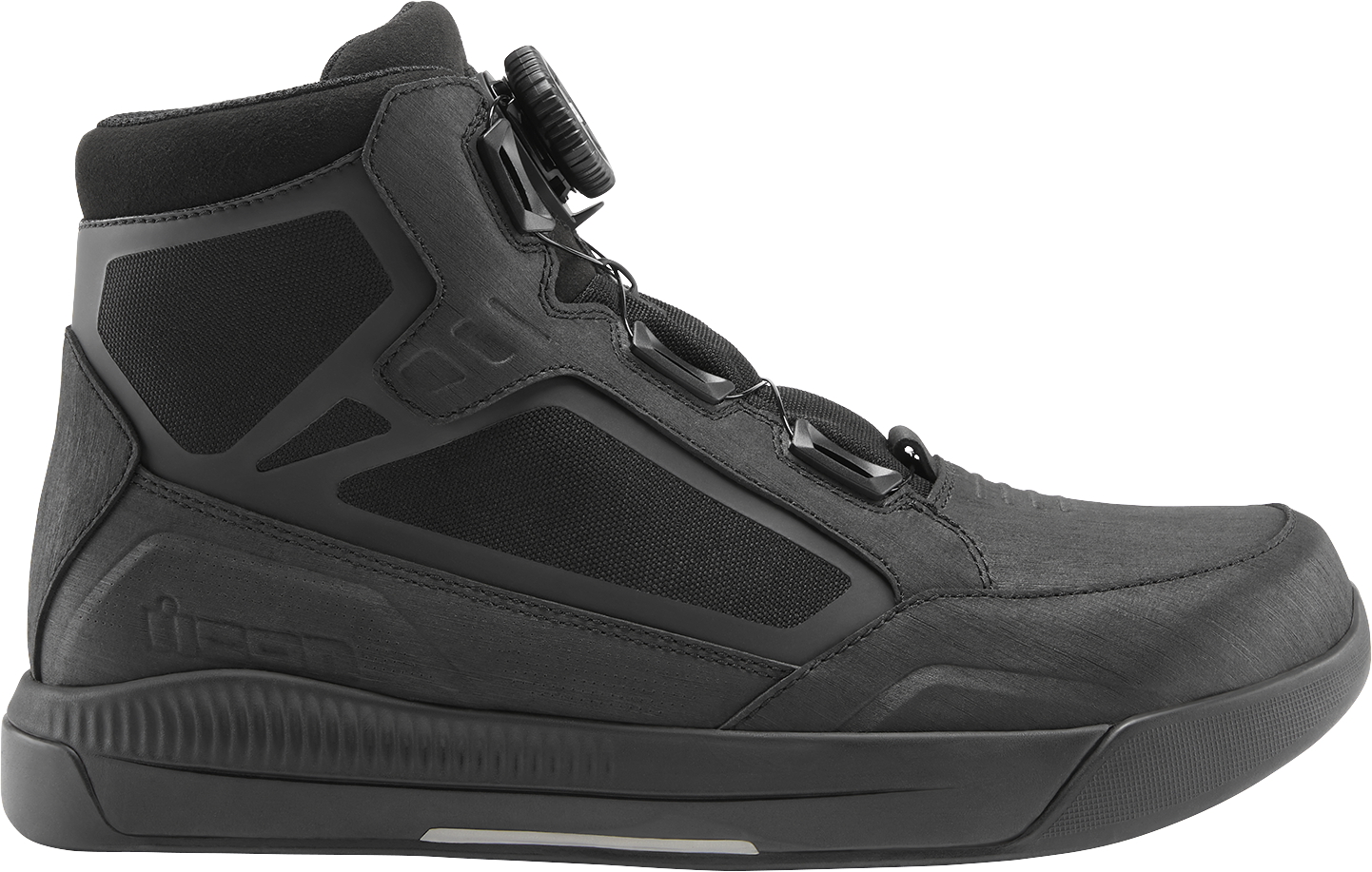 ICON Patrol 3 waterproof black boots for men, size 8.5, featuring durable waterproof material and rugged design.