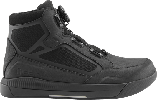 ICON Patrol 3 waterproof black boots for men, size 8.5, featuring durable waterproof material and rugged design.