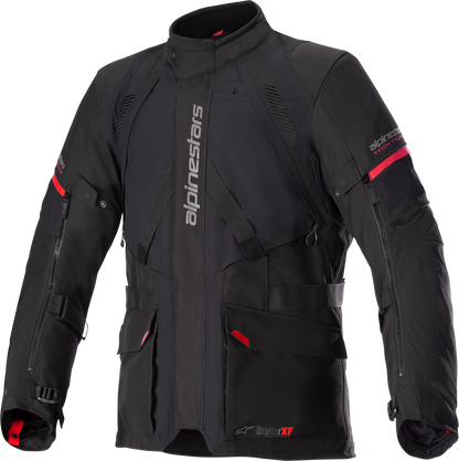 Alpinestars Monteira Drystar® XF motorcycle jacket in black and red, medium size, featuring protective gear and waterproof material.