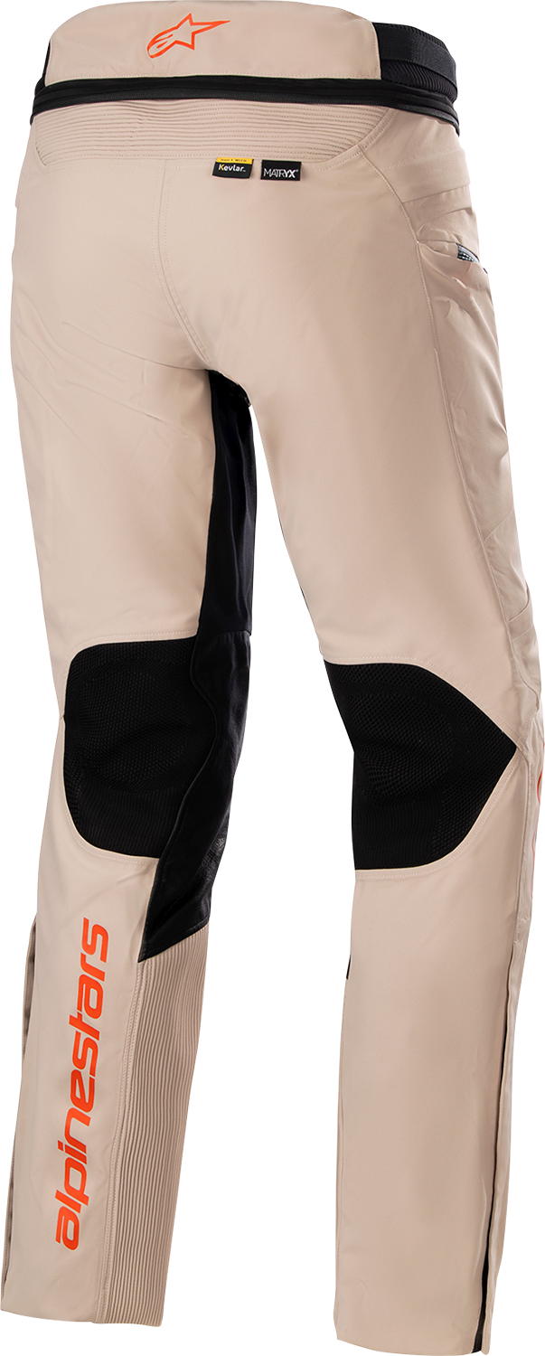Alpinestars AMT 10-R Drystar XF brown motorcycle pants in 4XL showing reinforced knee protectors and waterproof fabric.